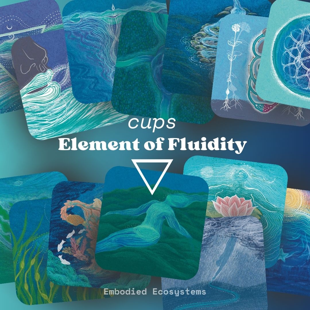 Embodied Ecosystems Tarot Oracle Deck card spread: cups, water, fluidity