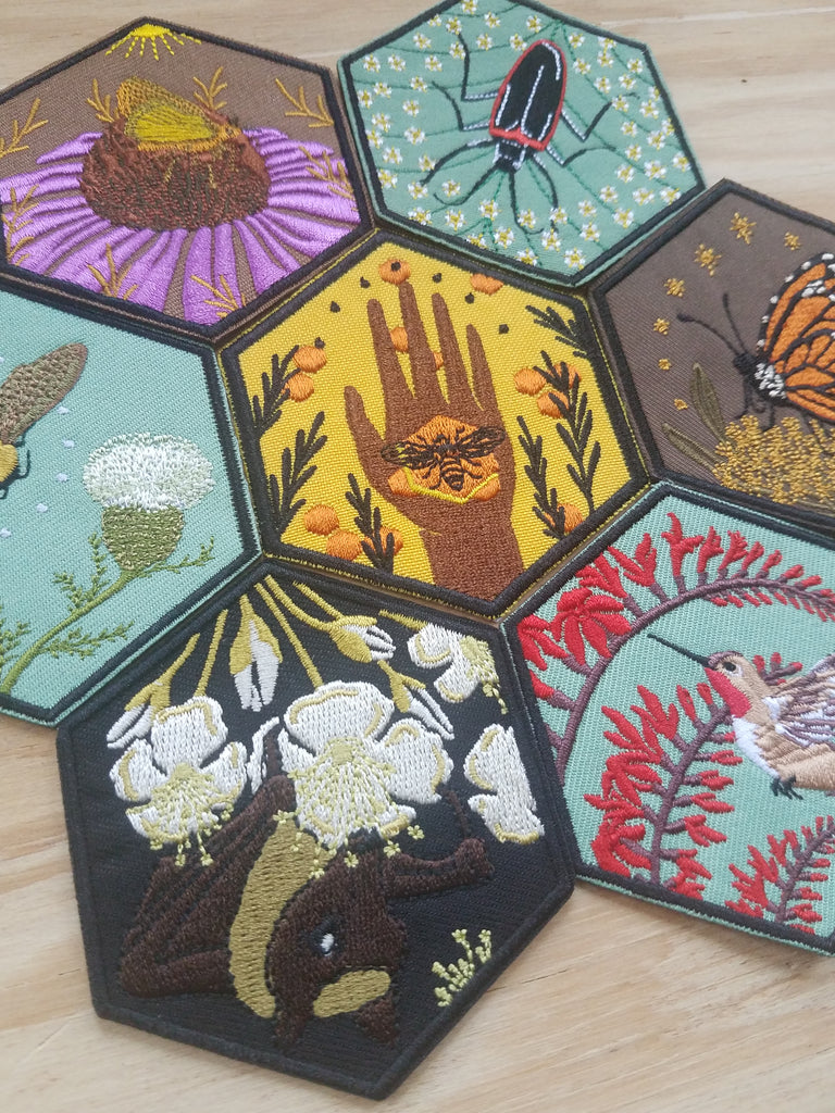 Embroidered Endangered Pollinator Iron-On Patches - Cyclical Roots & Cycles Journal – Healing tools & grounding guides for self-awareness & collective wellbeing