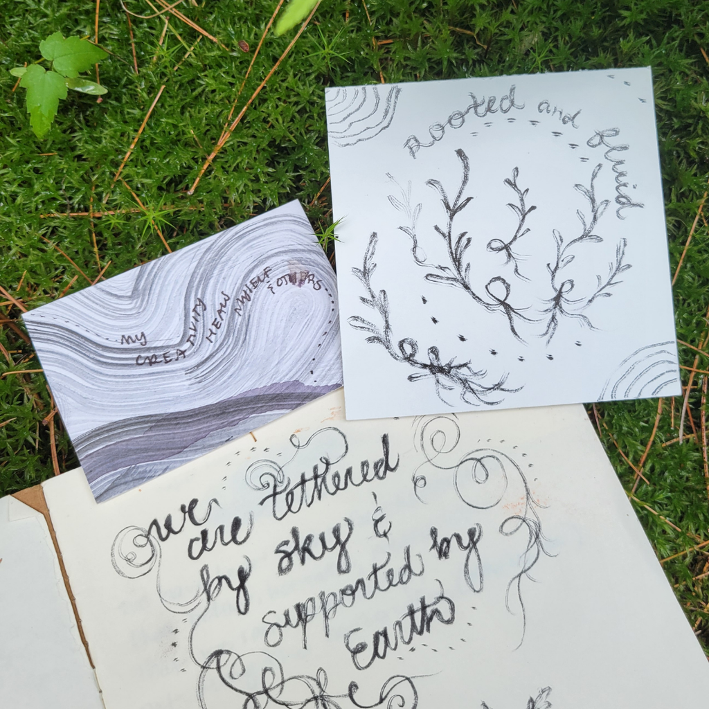 Four hand-drawn and written personally channeled intuitive messages about creativity, rootedness, and our support by the Earth