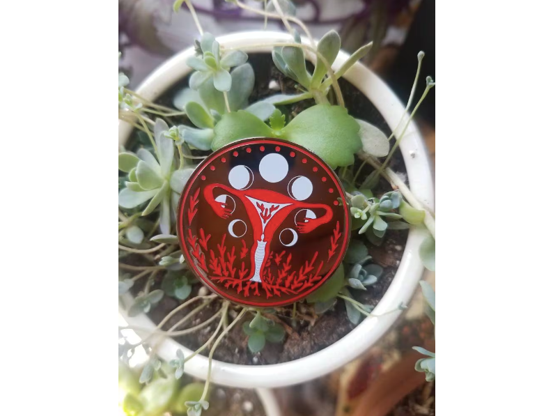 Moon Cycles Hard Enamel Pins 1.5" / Shiny Gunmetal Silver Double Pinback /Uterus and Lunar Phases Lapel Pin - Cyclical Roots & Cycles Journal – Healing tools & grounding guides for self-awareness & collective wellbeing