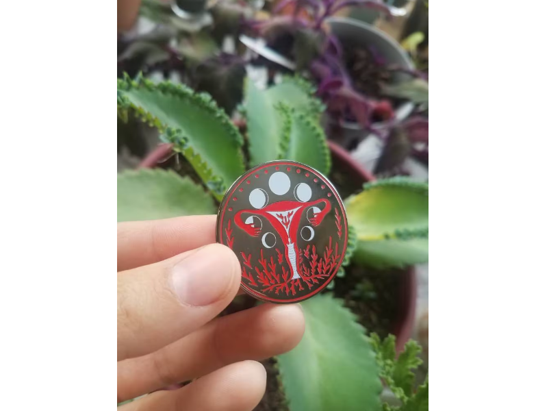 Moon Cycles Hard Enamel Pins 1.5" / Shiny Gunmetal Silver Double Pinback /Uterus and Lunar Phases Lapel Pin - Cyclical Roots & Cycles Journal – Healing tools & grounding guides for self-awareness & collective wellbeing