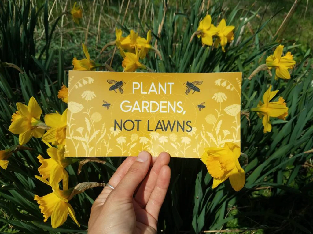 Plant Gardens Not Lawns - Vinyl Bumper Sticker - Cyclical Roots & Cycles Journal – Healing tools & grounding guides for self-awareness & collective wellbeing