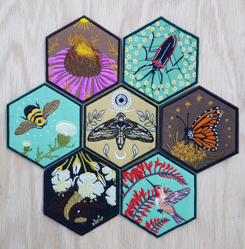 Embroidered Endangered Pollinator Iron-On Patches - Cyclical Roots & Cycles Journal – Healing tools & grounding guides for self-awareness & collective wellbeing