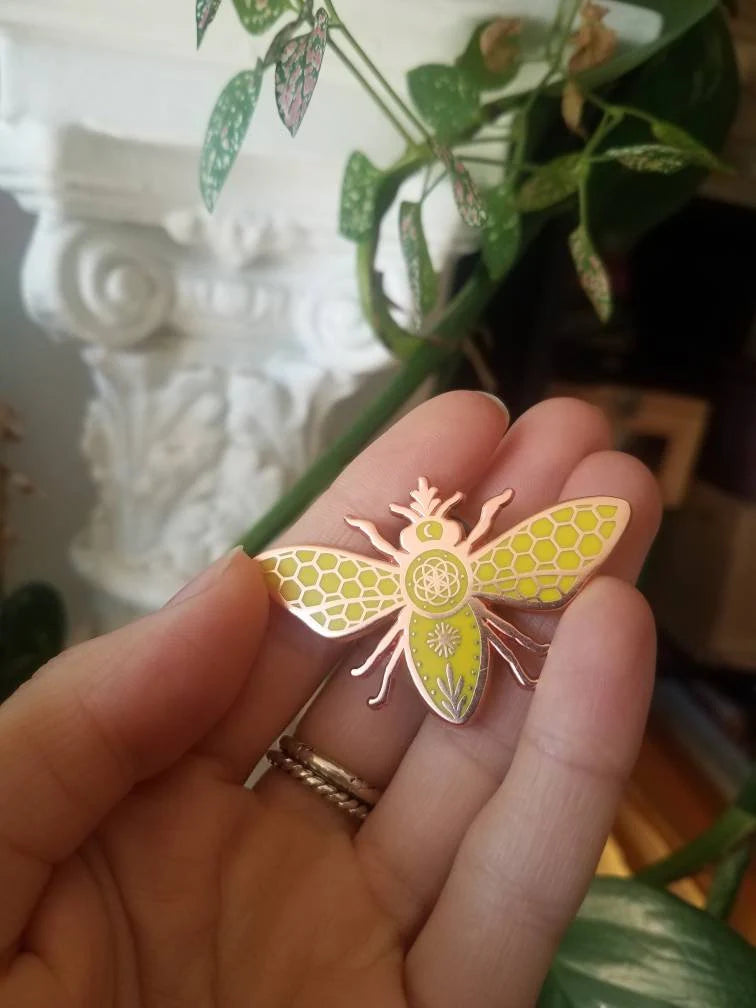 Honeybee Hard Enamel Pin - Cyclical Roots & Cycles Journal – Healing tools & grounding guides for self-awareness & collective wellbeing