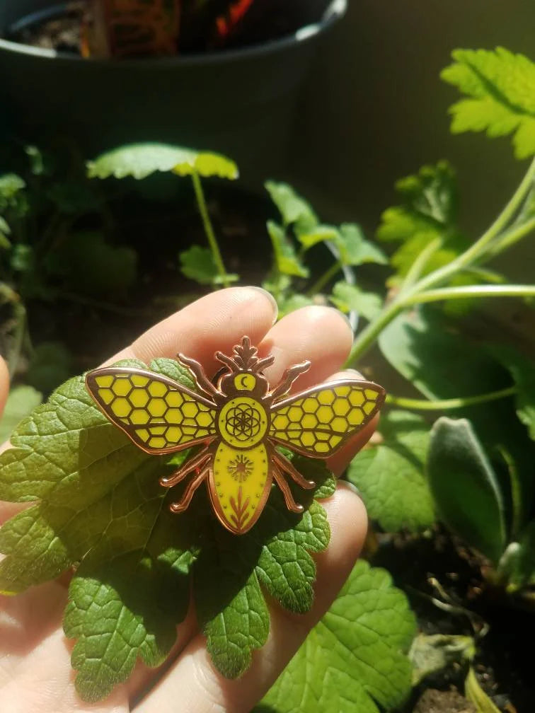 Honeybee Hard Enamel Pin - Cyclical Roots & Cycles Journal – Healing tools & grounding guides for self-awareness & collective wellbeing