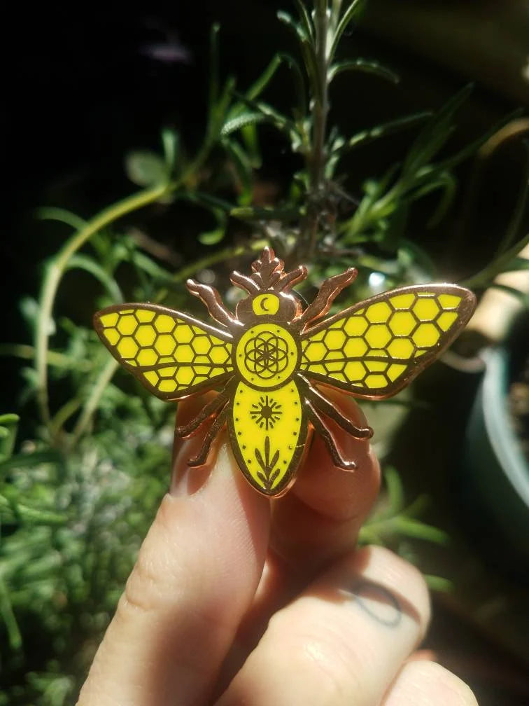 Honeybee Hard Enamel Pin - Cyclical Roots & Cycles Journal – Healing tools & grounding guides for self-awareness & collective wellbeing