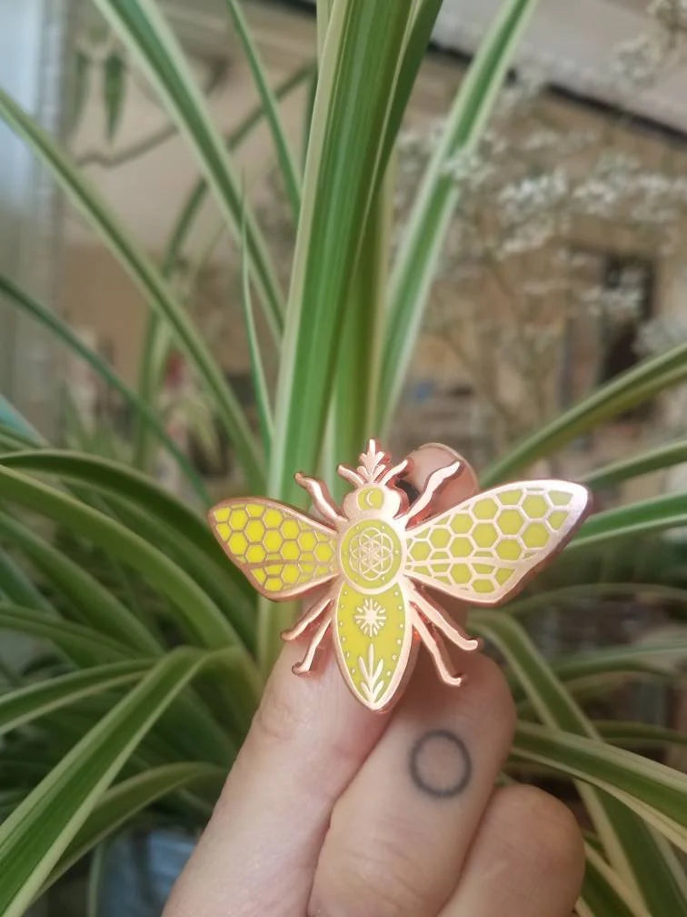 Honeybee Hard Enamel Pin - Cyclical Roots & Cycles Journal – Healing tools & grounding guides for self-awareness & collective wellbeing