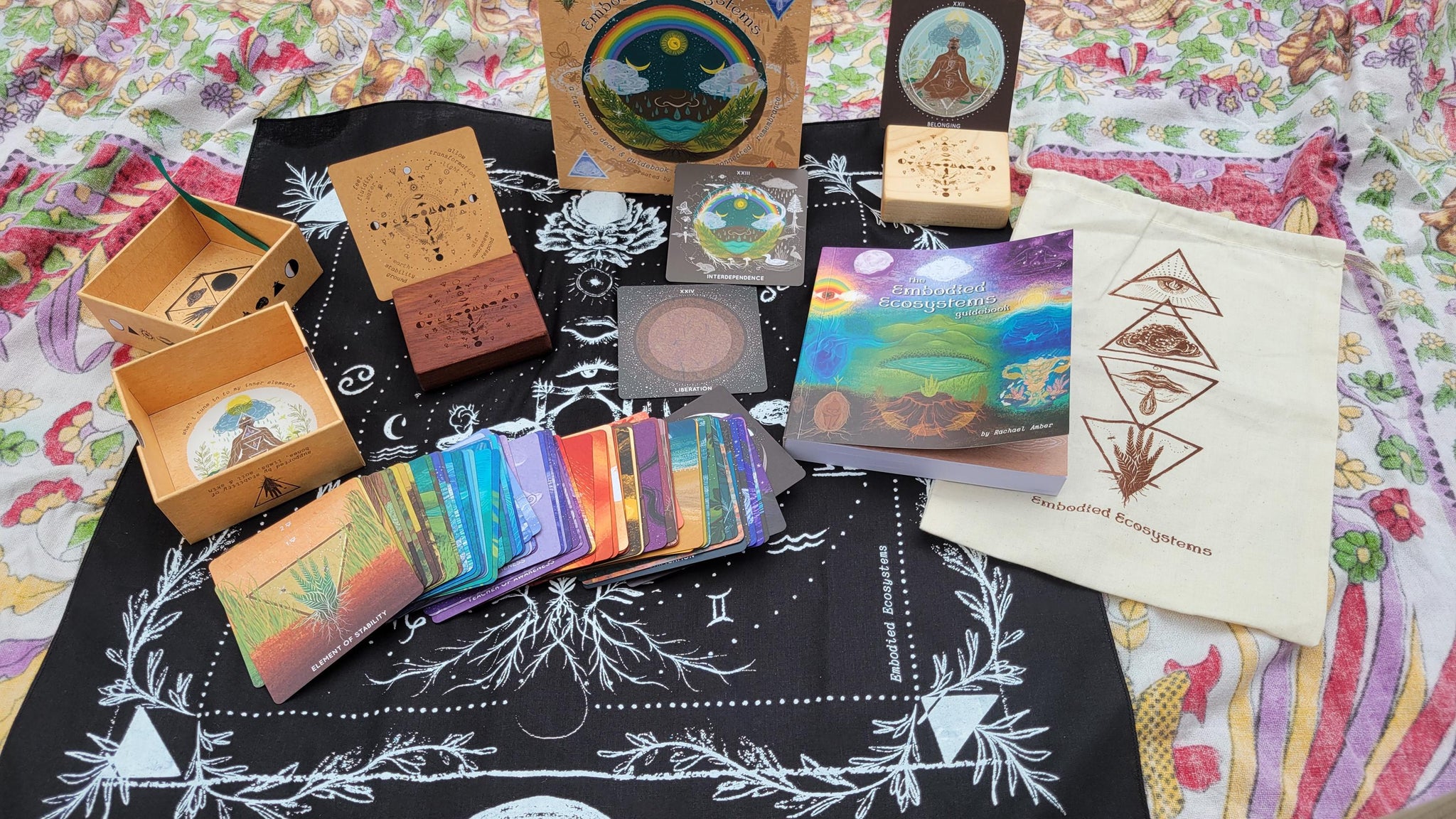 Elemental Astro-Tarot Reading Cloth / Pendulum Divination Design / Altar Covering / Bandana - Embodied Ecosystems