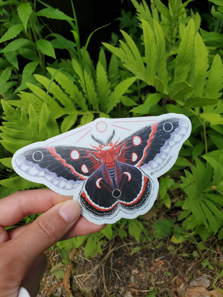 Moon Moth Vinyl Sticker - Cyclical Roots & Cycles Journal – Healing tools & grounding guides for self-awareness & collective wellbeing