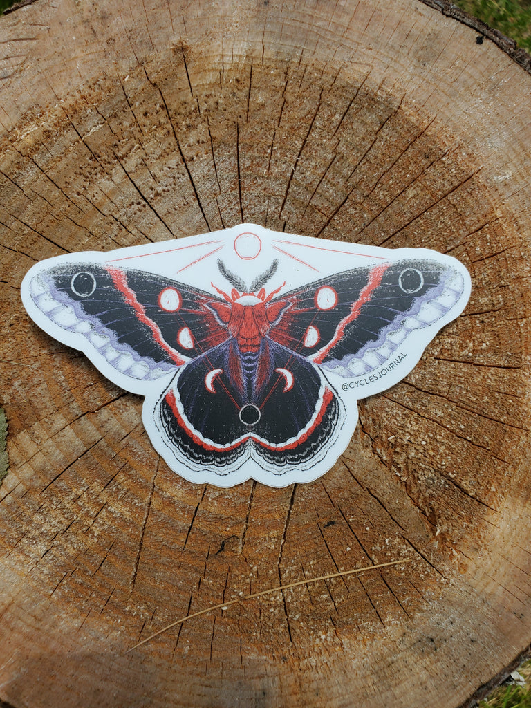 Moon Moth Vinyl Sticker - Cyclical Roots & Cycles Journal – Healing tools & grounding guides for self-awareness & collective wellbeing