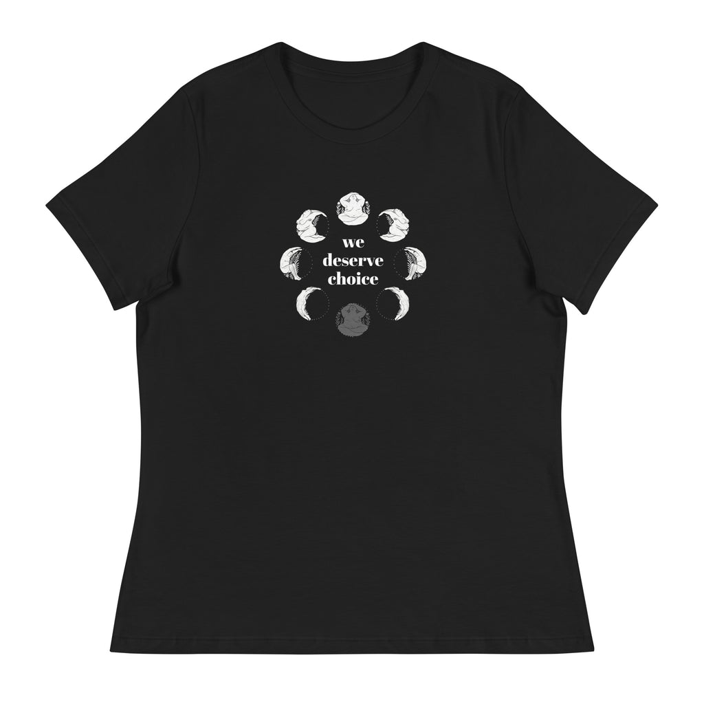 Fundraiser: We Deserve Choice – "Women"'s Relaxed T-Shirt (POD) - Cyclical Roots & Cycles Journal – Healing tools & grounding guides for self-awareness & collective wellbeing